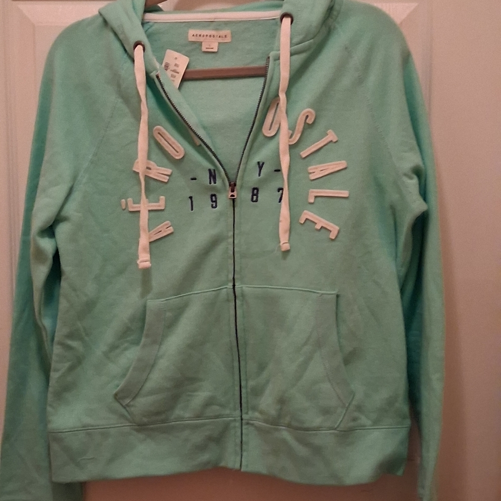 Aeropostale Mint Green w/ white lettering Zip-Up Hoodie Ladies Size L New w/tags